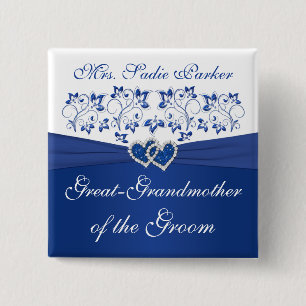 Badge Carré 5 Cm Royal Bleu Blanc Floral Grand-mère de la Salle