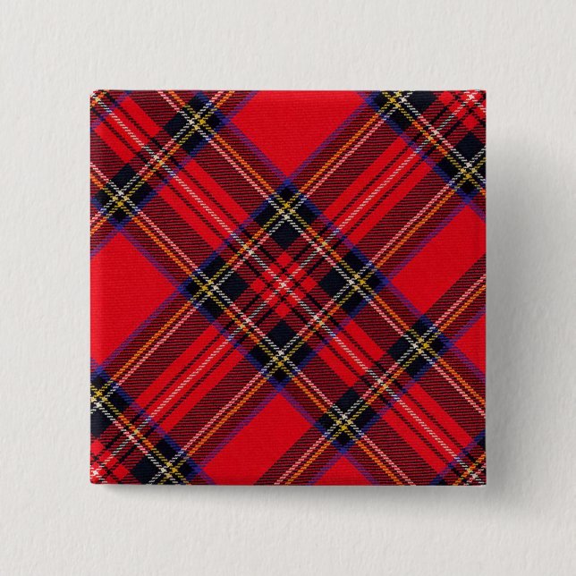 Badge Carré 5 Cm Royal Stewart tartan rouge noir plaid (Devant)