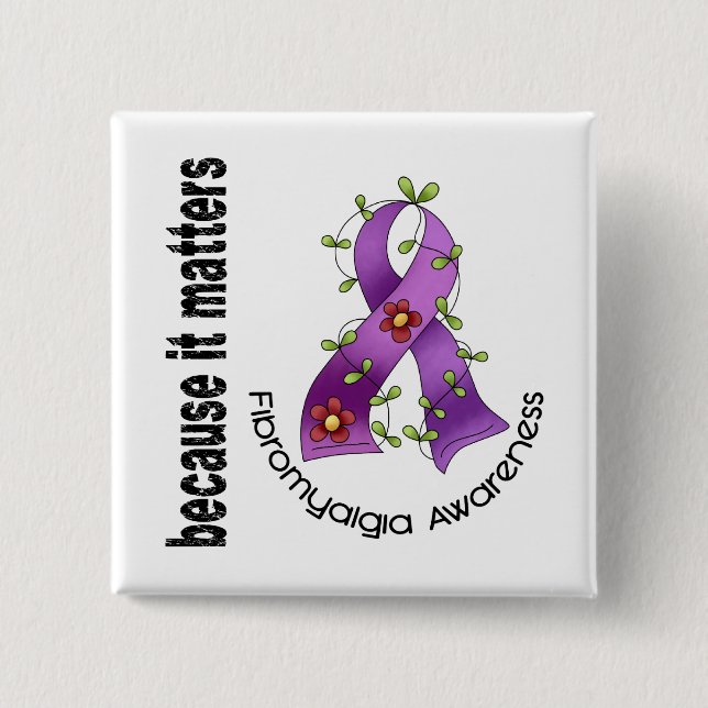 Badge Carré 5 Cm Ruban 3 de fleur de fibromyalgie (Devant)