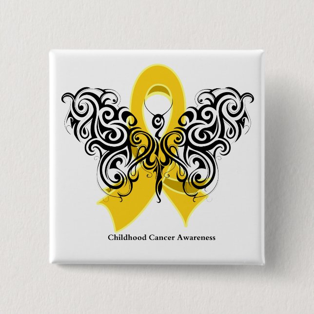 Badge Carré 5 Cm Ruban à papillon Tribal Cancer de l'enfance (Devant)