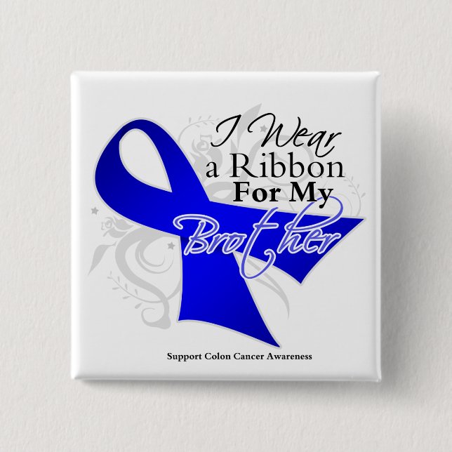 Badge Carré 5 Cm Ruban Bleu Frère - Colon Cancer (Devant)
