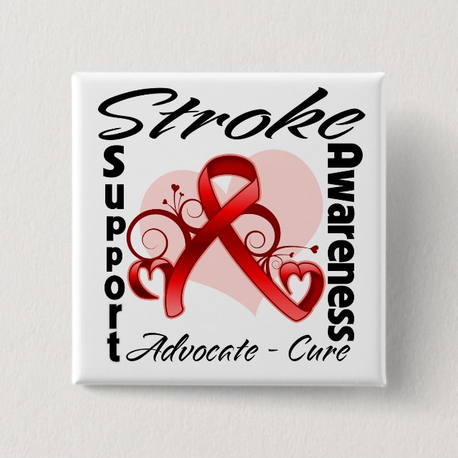 Badge Carré 5 Cm Ruban cardiaque - Sensibilisation aux AVC (Devant)