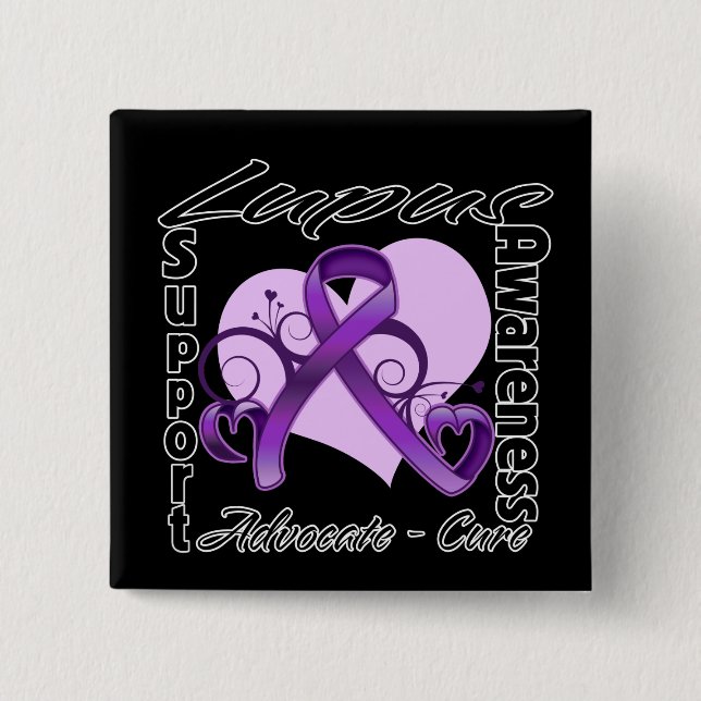 Badge Carré 5 Cm Ruban de coeur - conscience de lupus (Devant)