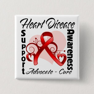 Badge Carré 5 Cm Ruban de coeur - conscience de maladie cardiaque