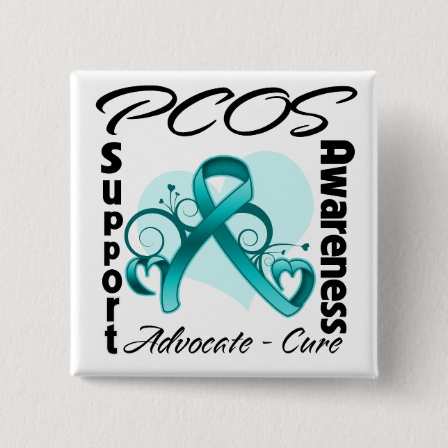 Badge Carré 5 Cm Ruban de coeur - conscience de PCOS (Devant)