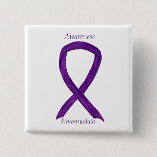 Badge Carré 5 Cm Ruban de sensibilisation Fibromyalgie Épingle d'ar