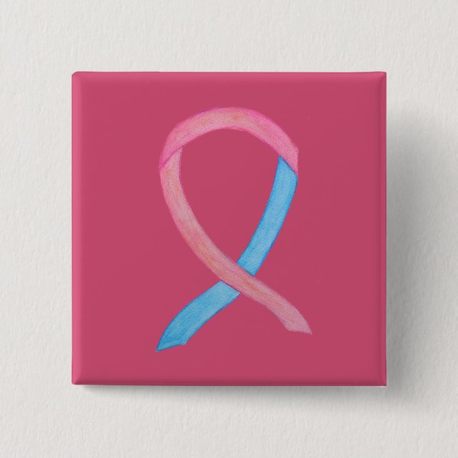 Badge Carré 5 Cm Ruban de sensibilisation rose et bleu - Pins perso (Devant)