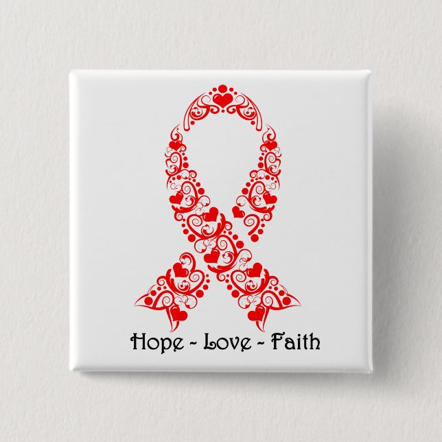 Badge Carré 5 Cm Ruban de sensibilisation rouge Hope (Devant)
