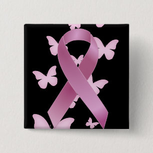 Badge Carré 5 Cm Ruban rose de conscience