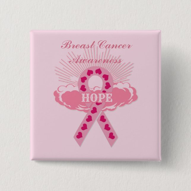 Badge Carré 5 Cm Ruban rose De Hope Bouton rose (Devant)