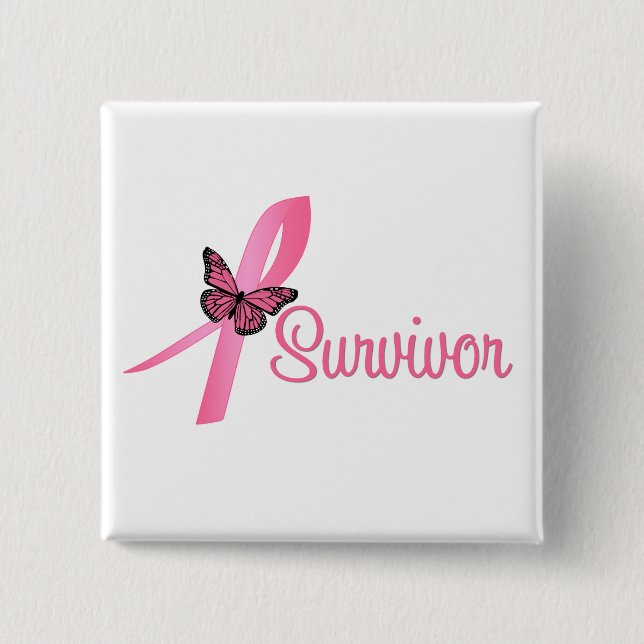 Badge Carré 5 Cm Ruban survivant du cancer du sein (Devant)