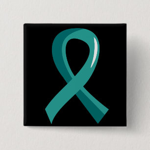 Badge Carré 5 Cm Ruban turquoise 3 de Cancer péritonéal