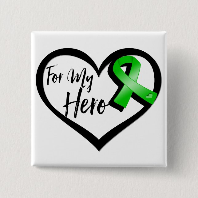 Badge Carré 5 Cm Ruban vert pour mon héros (Devant)