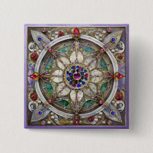 Badge Carré 5 Cm Ruby, Amethyst, Sapphire et Pearl Mandala