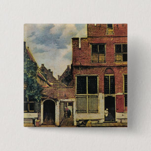 Badge Carré 5 Cm Rue de Johannes Vermeer à Delft (vers 1660)