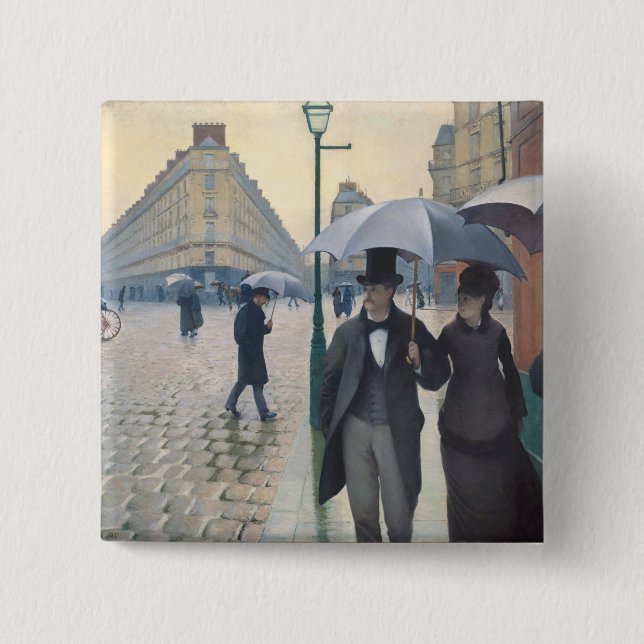 Badge Carré 5 Cm Rue de Paris, temps de pluie (Devant)