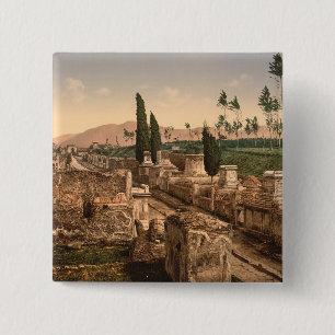Badge Carré 5 Cm Rue des tombes, Pompeii, Campanie, Italie
