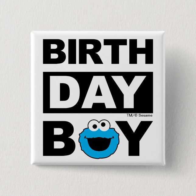 Badge Carré 5 Cm Rue Sésame | Cookie Monster - Birthday Boy (Devant)