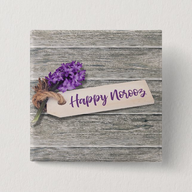 Badge Carré 5 Cm Rustic Happy Norooz Hyacinth - Bouton (Devant)