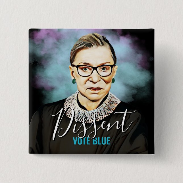 Badge Carré 5 Cm Ruth Bader Ginsburg - Vote dissident Bleu (Devant)