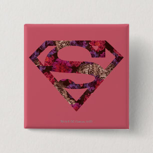 Badge Carré 5 Cm S-Bouclier floral rose