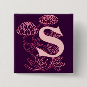 Badge Carré 5 Cm "S" Floral Art Nouveau Monogramme