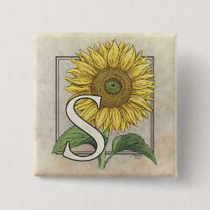 Badge Carré 5 Cm S pour l'art de monogramme de tournesols