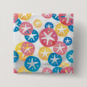 Badge Carré 5 Cm Sable Dollar Jaune Rouge Bleu Motif