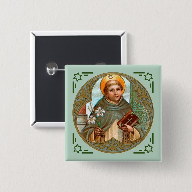 Badge Carré 5 Cm Saint Dominique de Guzman (BK 07) (Devant & derrière)
