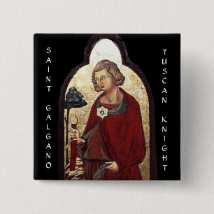 BADGE CARRÉ 5 CM SAINT GALGANO / LÉGENDE DE L'ÉPÉE DANS LE ROCHER
