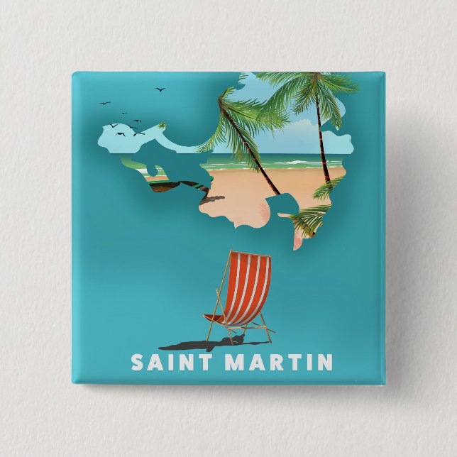 Badge Carré 5 Cm Saint Martin Carte illustrée. (Devant)