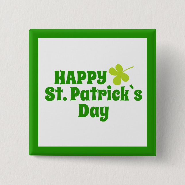 Badge Carré 5 Cm Saint Patrick`s jour Shamrock Vert (Devant)