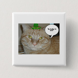 Badge Carré 5 Cm Saint Patrick's Day Orange Tabby Cat