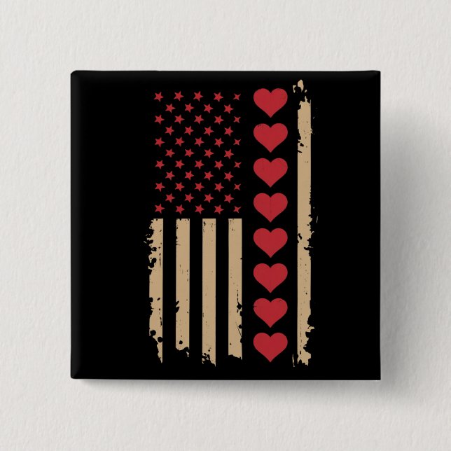 Badge Carré 5 Cm Saint Valentin Coeurs du drapeau américain (Devant)
