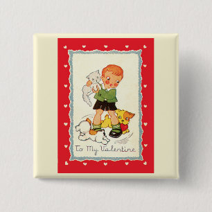 Badge Carré 5 Cm Saint-Valentin victorien vintage avec garçon, chat