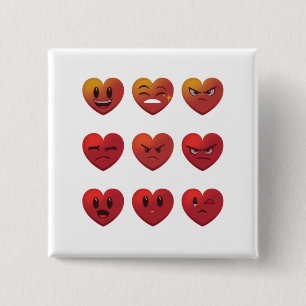Badge Carré 5 Cm Saint-Valentin Visages Rigolards Cœurs Drôle
