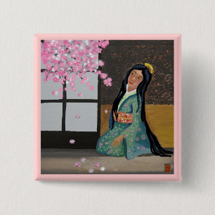 Badge Carré 5 Cm sakura de printemps