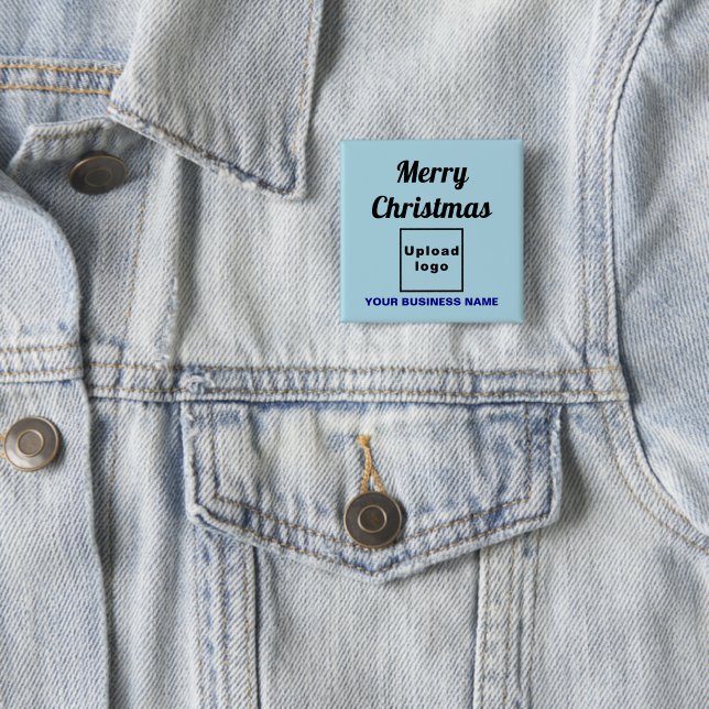 Badge Carré 5 Cm Salutation de Noël d'affaires sur Carré bleu clair (En situation)