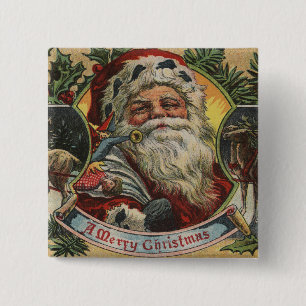Badge Carré 5 Cm Salutation de NoëlPère Noël et rennes