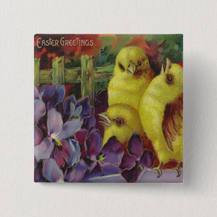 Badge Carré 5 Cm Salutations aux poussins de Pâques