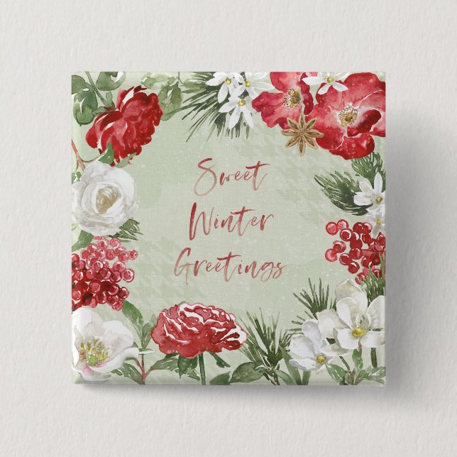 Badge Carré 5 Cm Salutations hivernales douces (Devant)