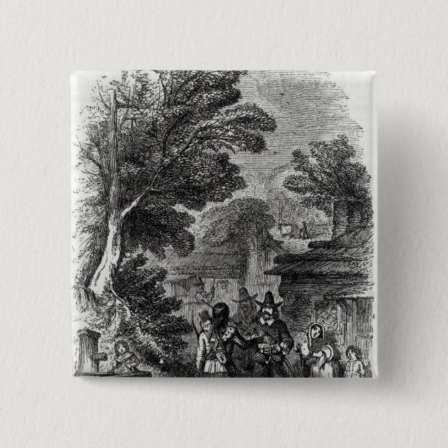 Badge Carré 5 Cm Samoset, le visiteur indien (Devant)