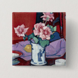 Badge Carré 5 Cm Samuel John Peploe Rose Roses, Vase Chinois