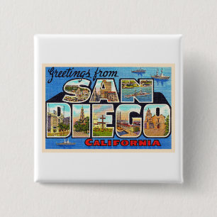 Badge Carré 5 Cm San Diego California Vintage Large Letter Postcard