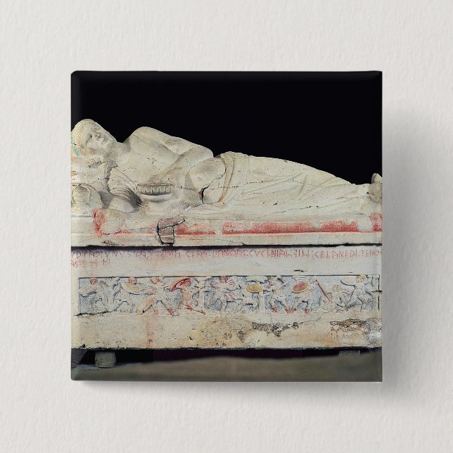 Badge Carré 5 Cm Sarcophage, Etruscan (Devant)