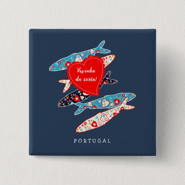 Badge Carré 5 Cm Sardines portugaises (Devant)
