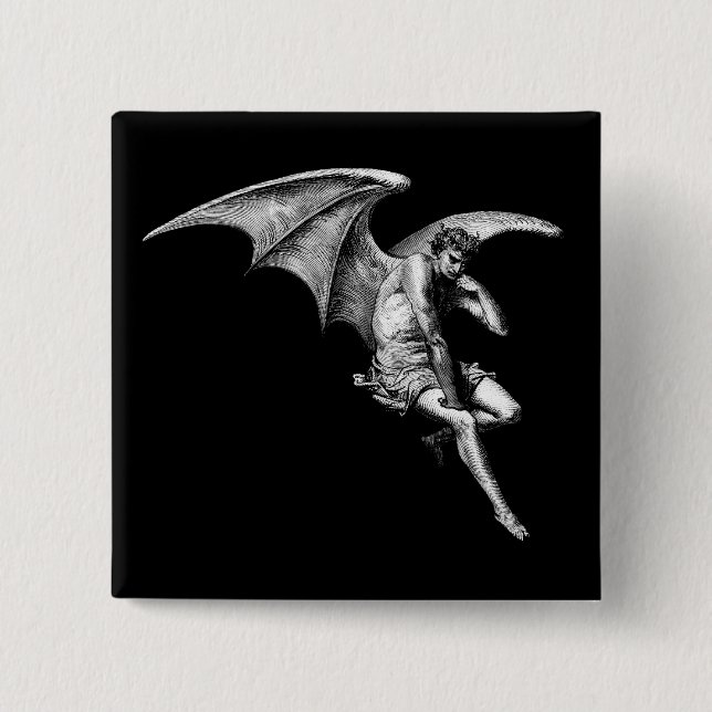 Badge Carré 5 Cm Satan pensant le Pin (Devant)