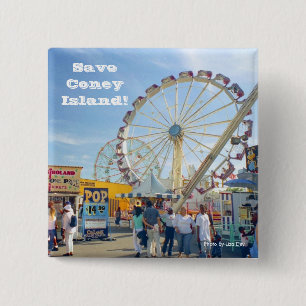 Badge Carré 5 Cm Sauvez Coney Island ! Bouton carré (bleu)