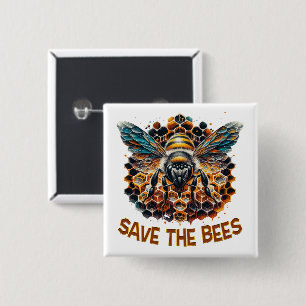 Badge Carré 5 Cm Sauvez les abeilles - Protégez nos pollueurs