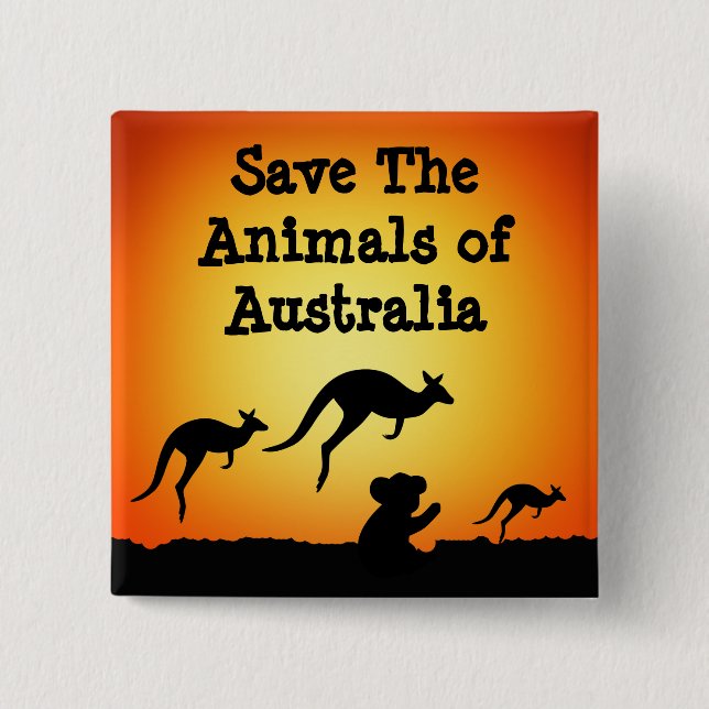 Badge Carré 5 Cm Sauvez les animaux d'Australie (Devant)